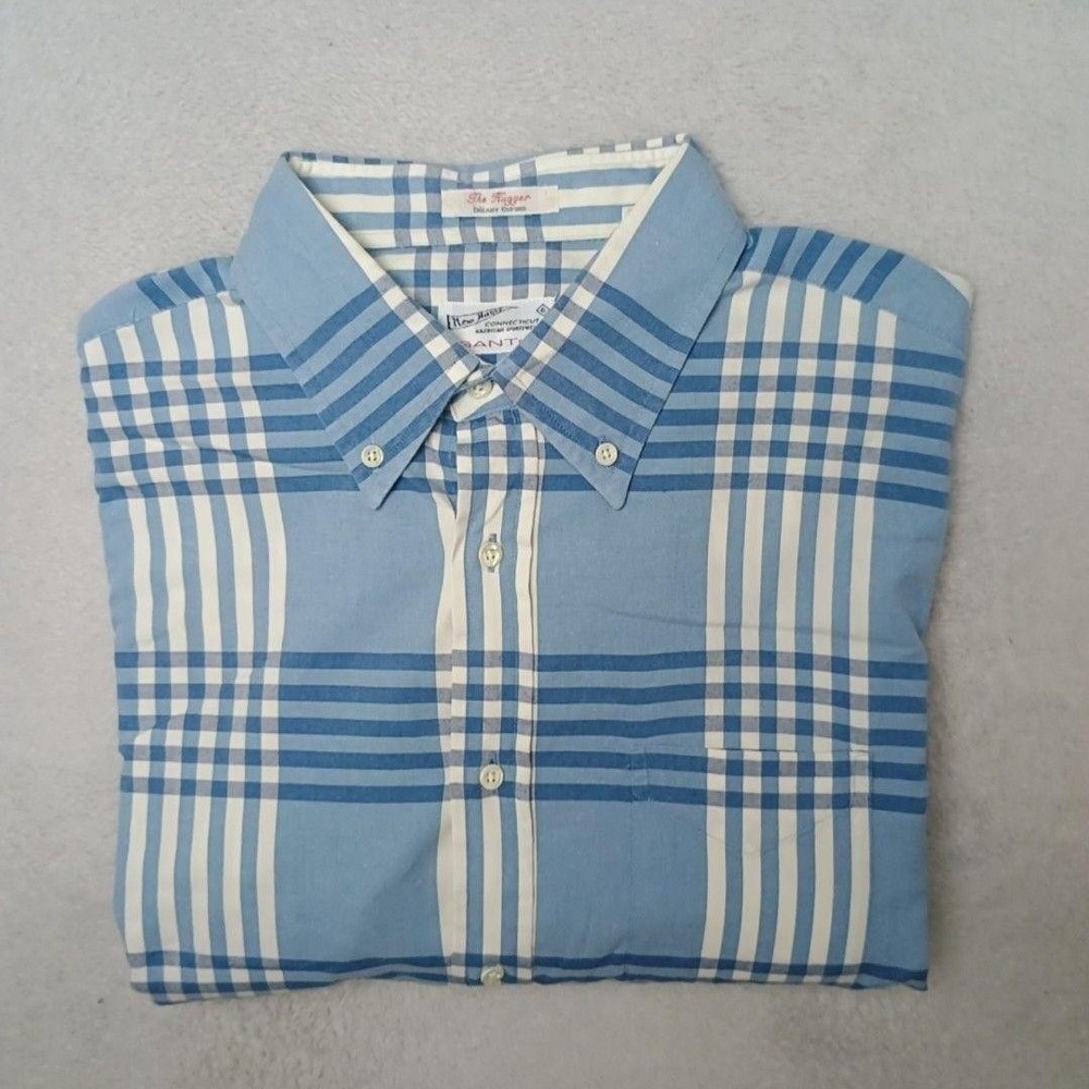 Gant Rugger Hugger Shirt Mens XL Blue Plaid Button-Up Collared Long Sleeve Work